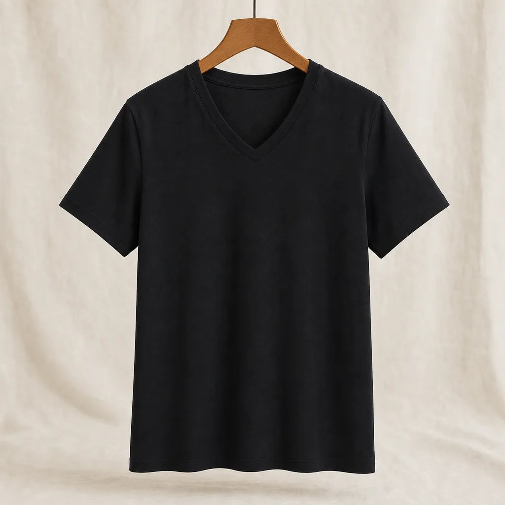 Scarlett Cotton V-Neck T-Shirt - Color:Black;Size:XS
