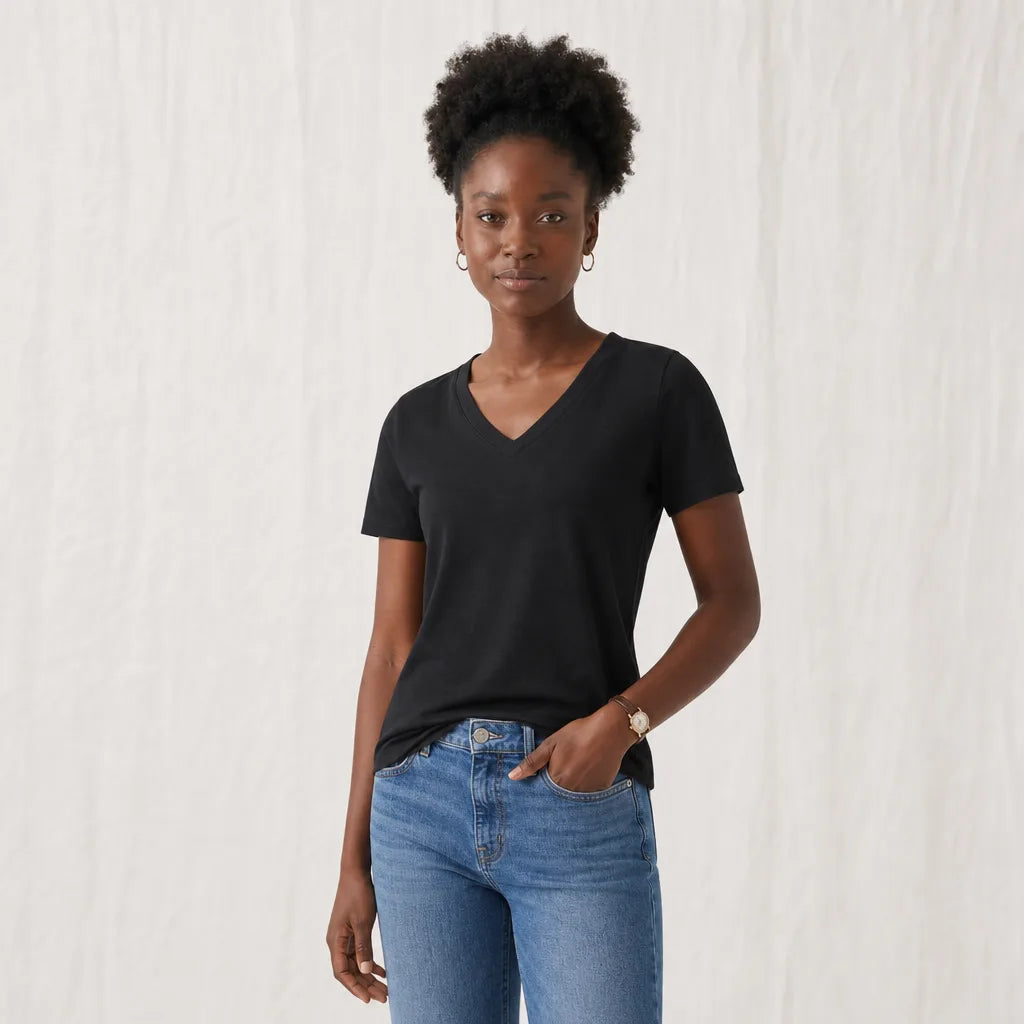 Women's Black Scarlett Cotton V-Neck T-Shirt