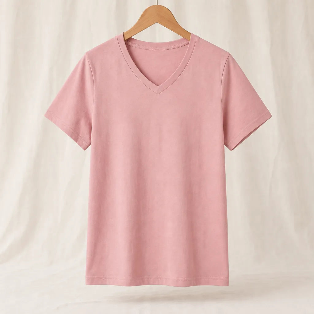 Scarlett Cotton V-Neck T-Shirt - Color:Pink;Size:XS