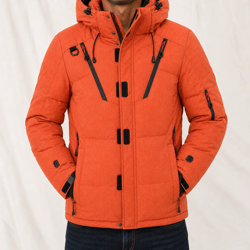 Sean Hooded Puffer Jacket - Color:Orange;Size:S