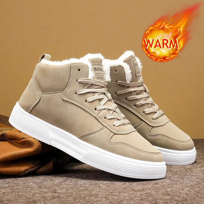 Seaver | Men's Warm-Lined High-Top Trainers - Color:Khaki;Size:39