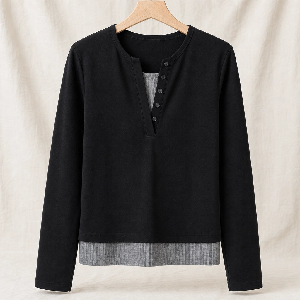 Selena Layered Long Sleeve - Color:Black;Size:S