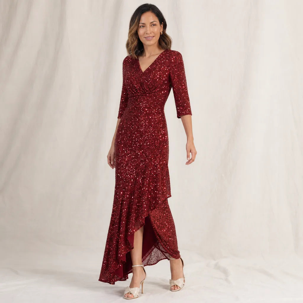 Women's Burgundy Selene Sequin Mermaid Gown