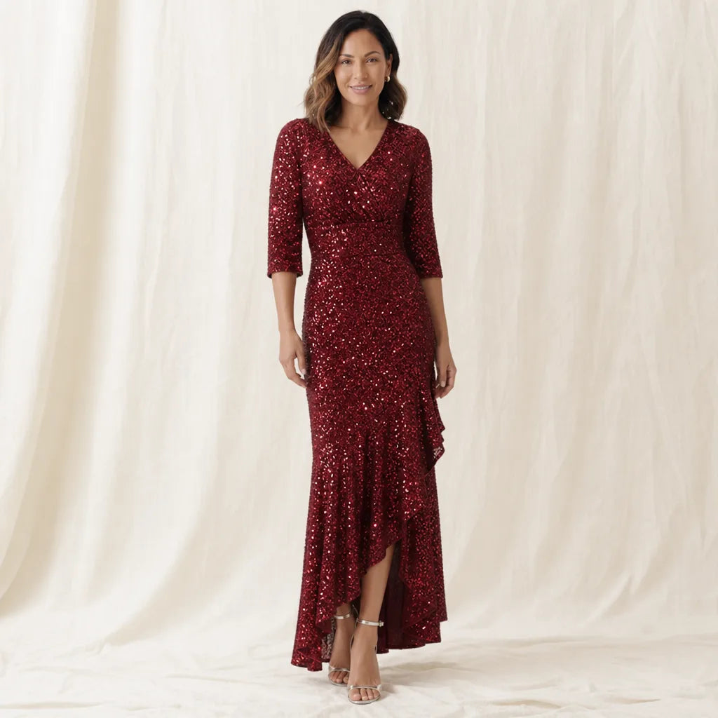 Selene | Women's Sequin Dress - Color:Red;Size:S