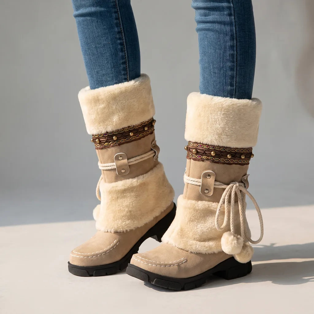 Seraphina Boho Winter Boots - Color:Beige;Size:35
