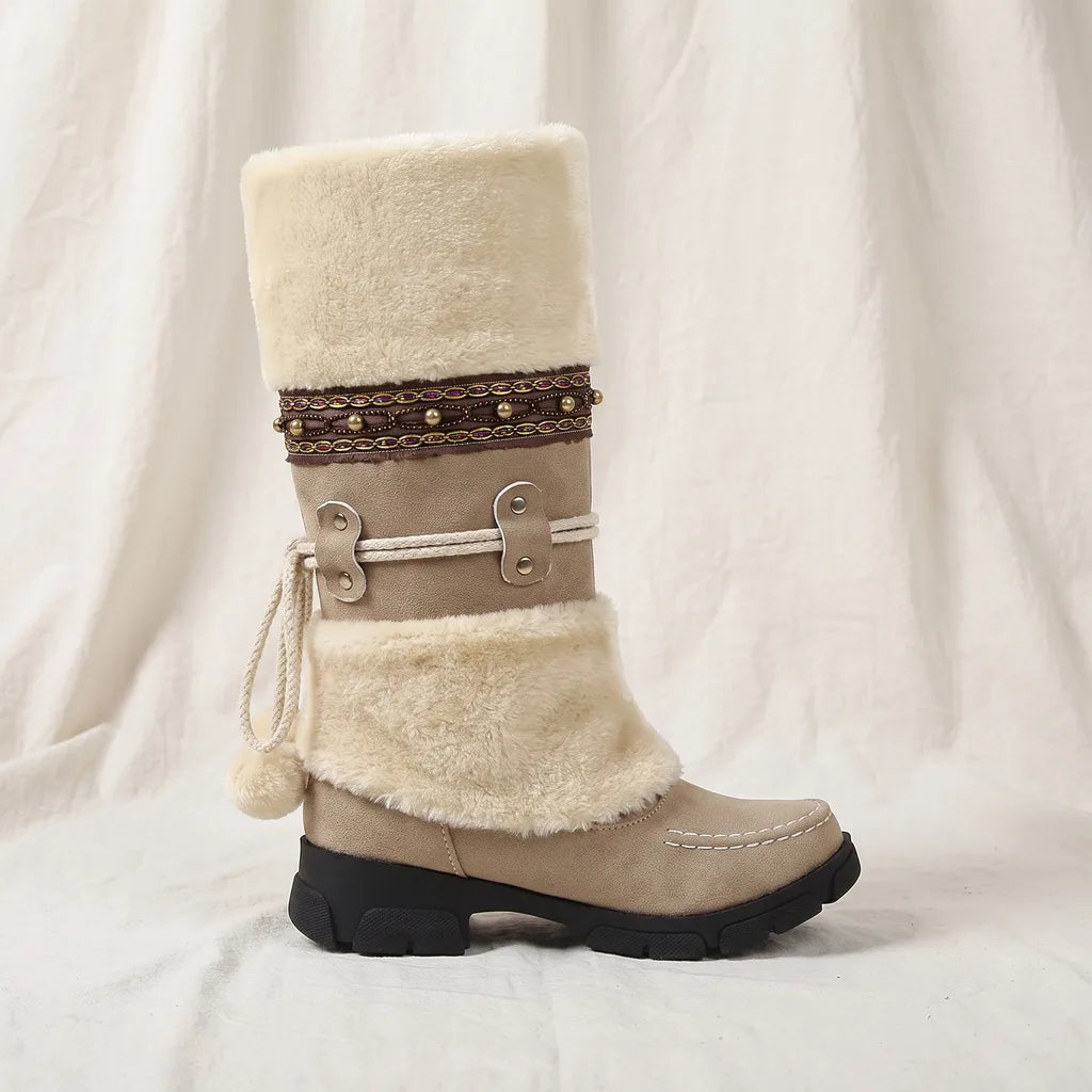 Women's Beige Ivy Pom Pom Tall Boots