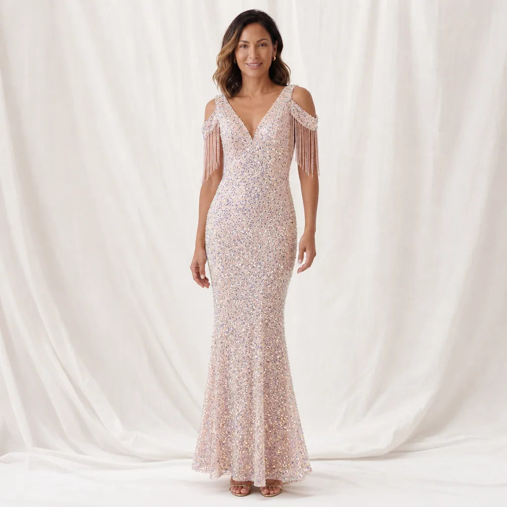 Seraphina | Women's Sequin Dress - Color:Champagne;Size:XS