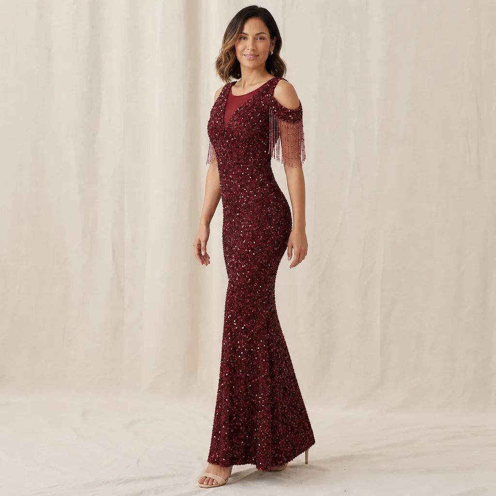 Seraphina | Women's Sequin Dress - Color:Wine Red;Size:XS