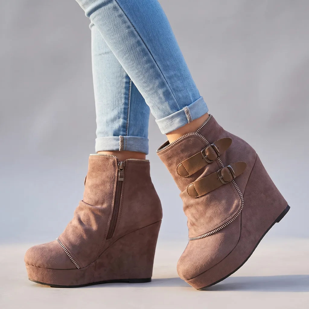 Shae | Women's Orthopaedic Wedge Ankle Boots - Color:Beige;Size:35