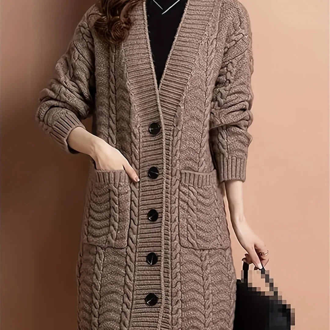 Women's Cable-Knit Longline Cardigan brown.webp