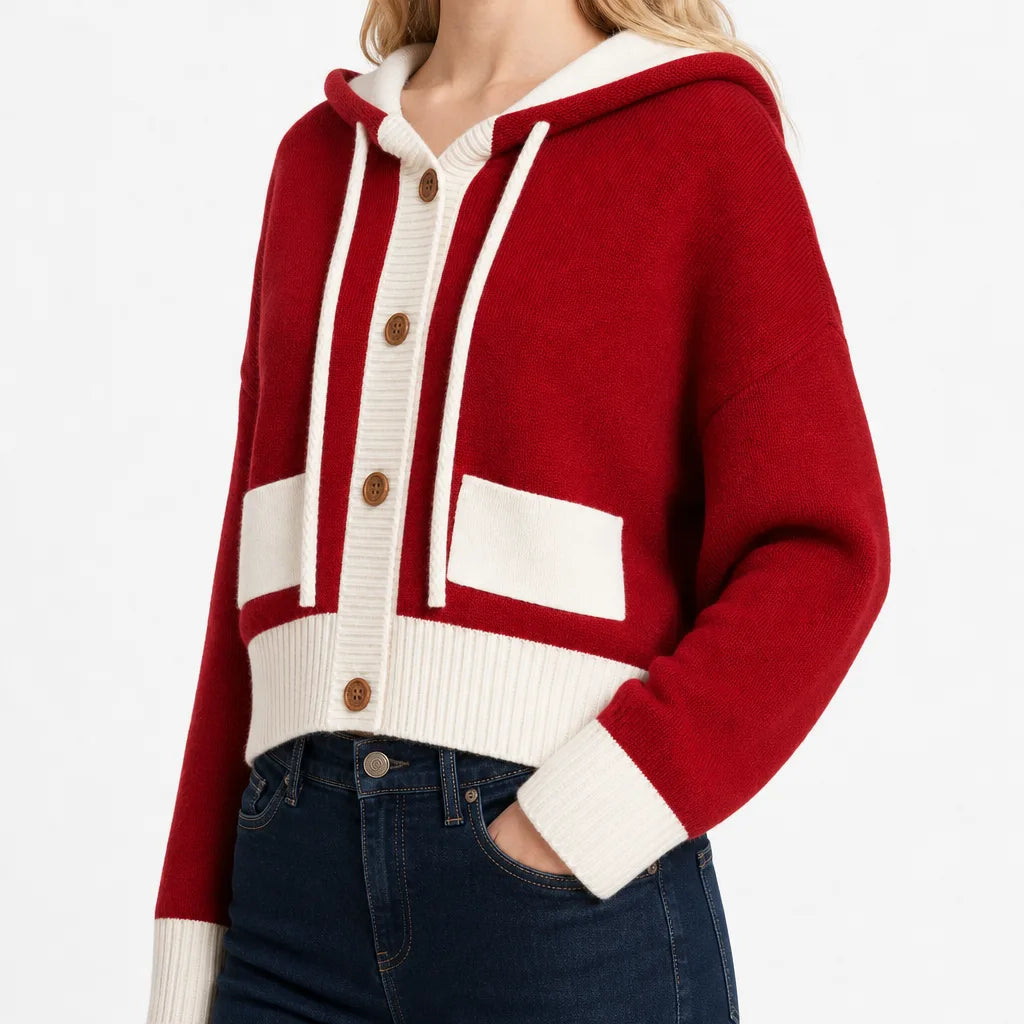 Women's Red and White Shannon | Women's Hooded Knitted Cardigan  (Copy)