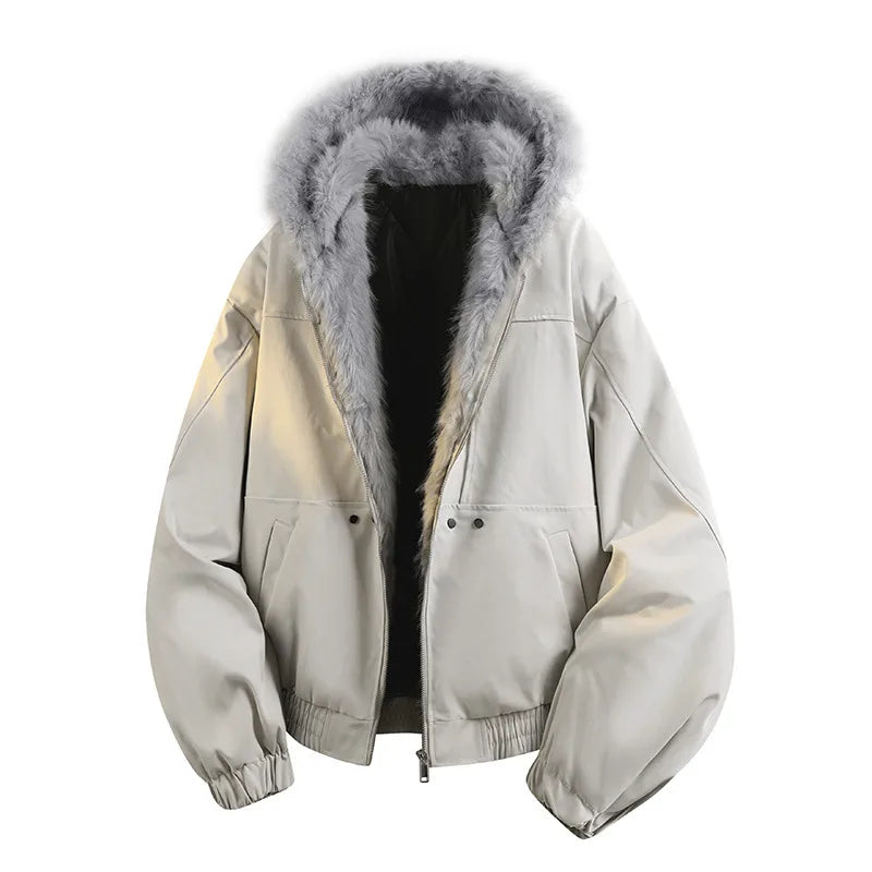 Shelby Meadows | Women's Faux Fur Hooded Bomber Coat - Color:Light Khaki;Size:XS