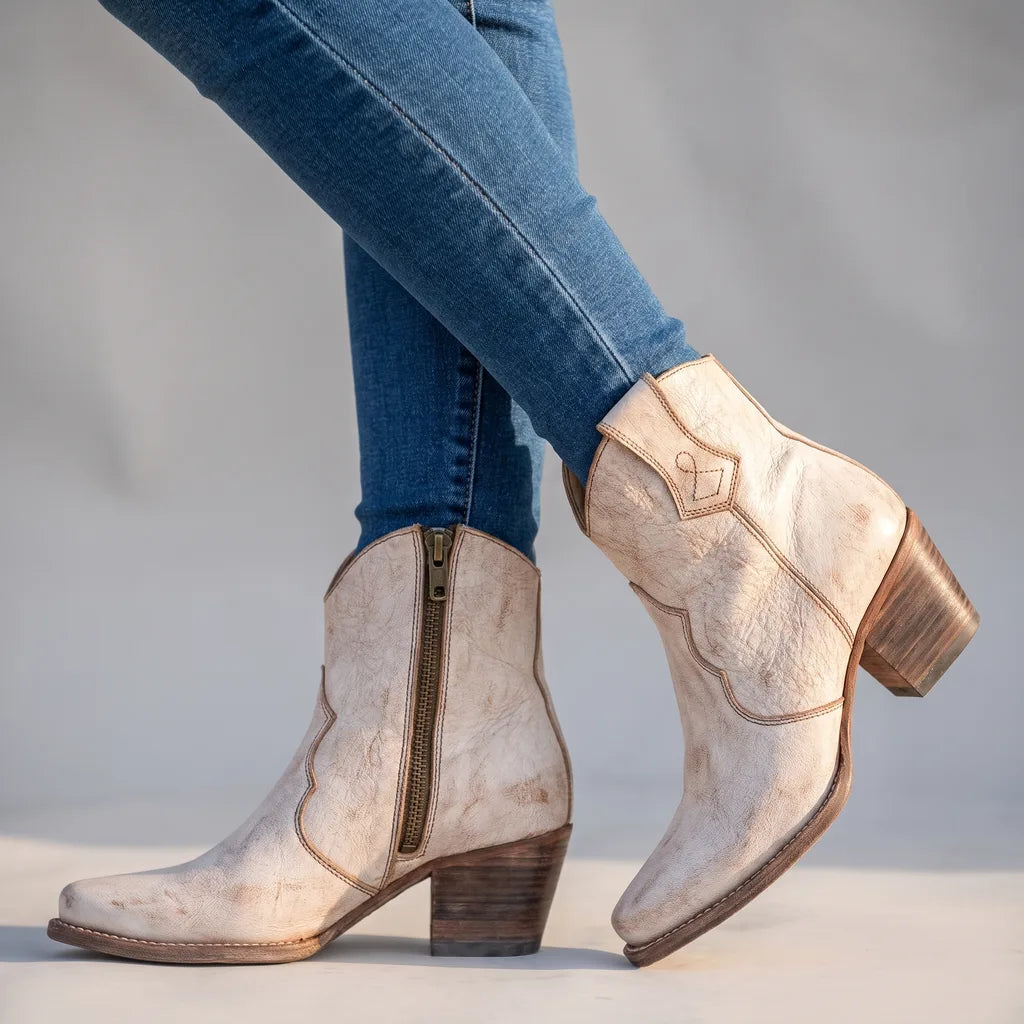 Sidney | Women's Orthopaedic Western Ankle Boots - Color:Beige;Size:35