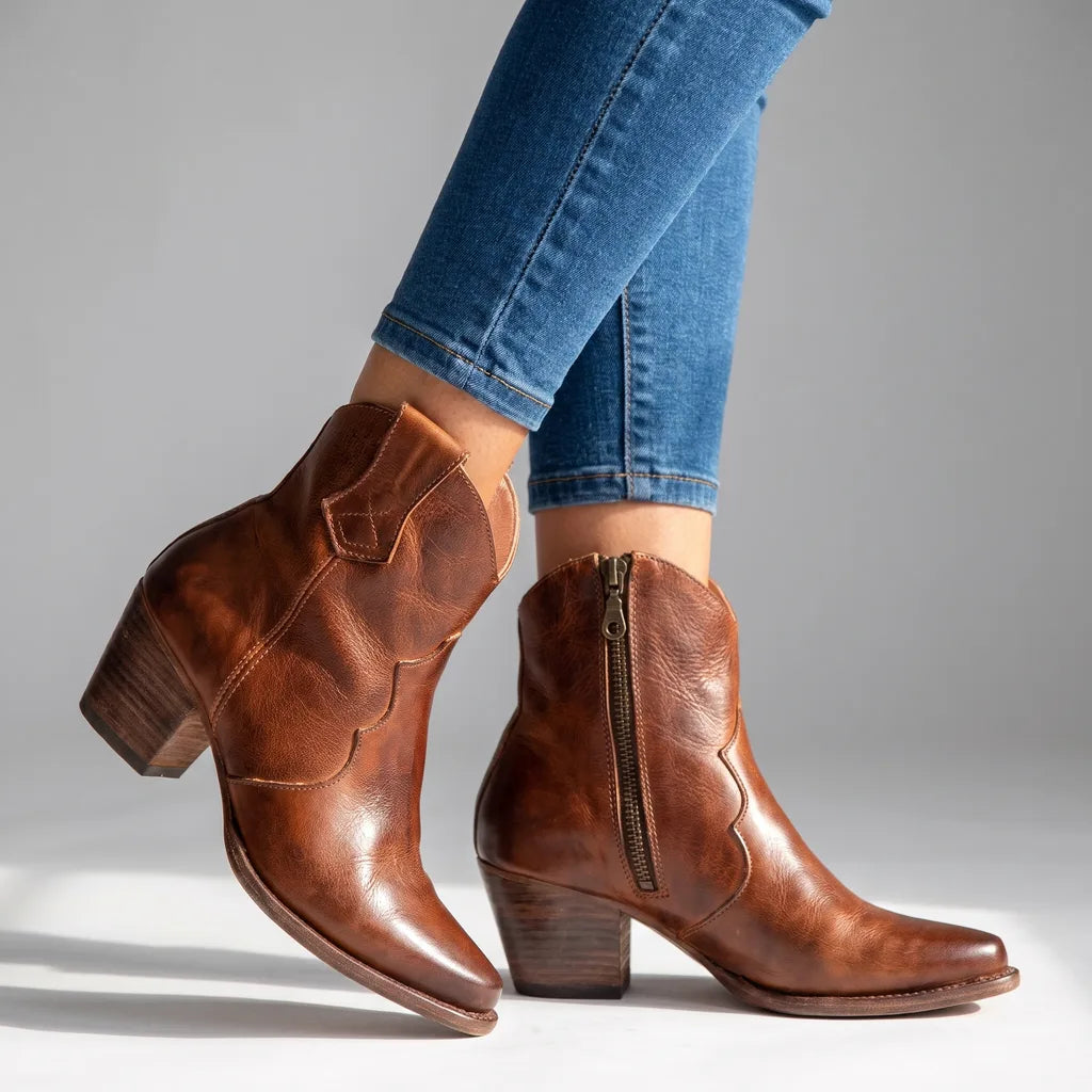 Sidney | Women's Orthopaedic Western Ankle Boots - Color:Brown;Size:35
