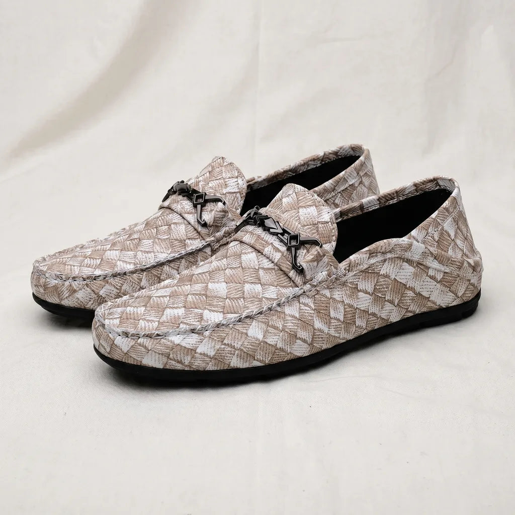 Men's Beige Simon Leather Driving Loafers