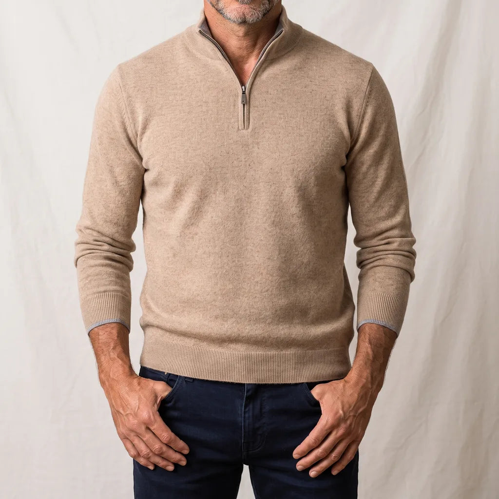 Sinclair | Men's Quarter-Zip Jumper - Color:Beige;Size:XS