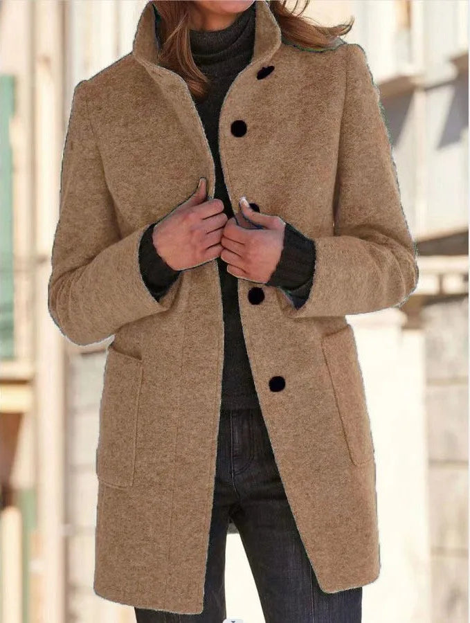 Sloane | Women's Buttoned Stand-Collar Wool-blend Coat - Size:XS;Color:Camel