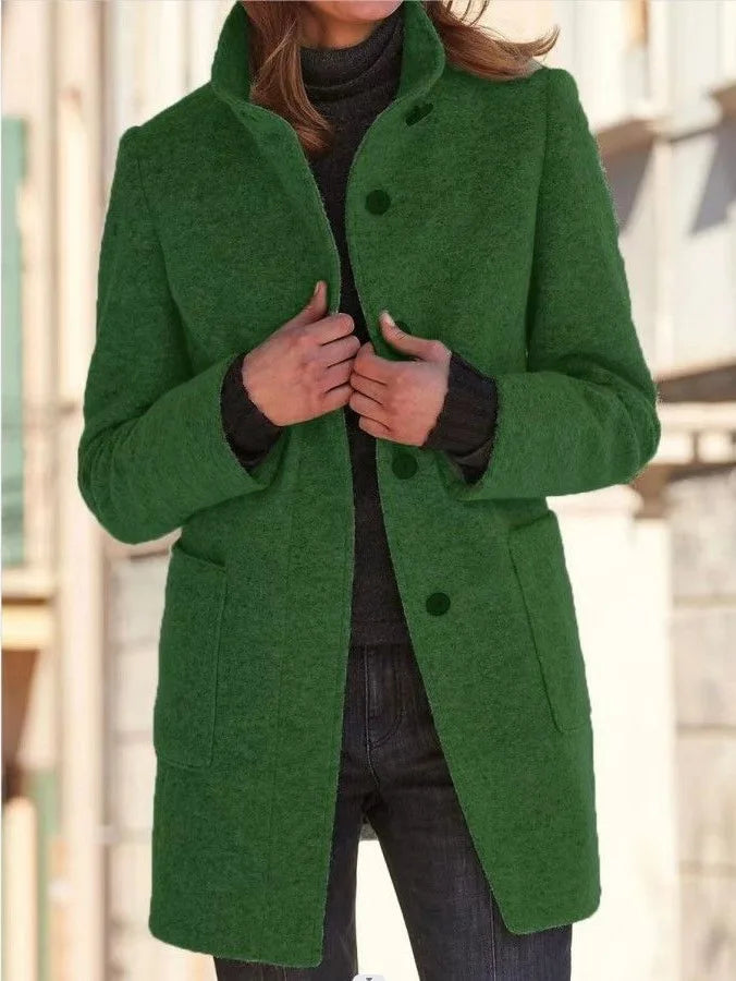 Sloane | Women's Buttoned Stand-Collar Wool-blend Coat - Size:XS;Color:Dark Green