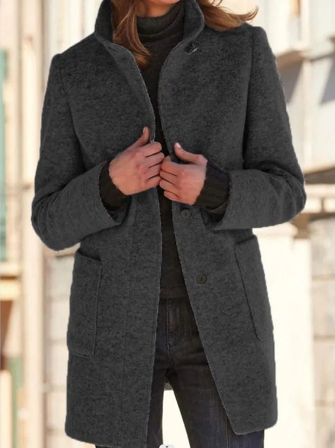 Sloane | Women's Buttoned Stand-Collar Wool-blend Coat - Size:XS;Color:Floral Black