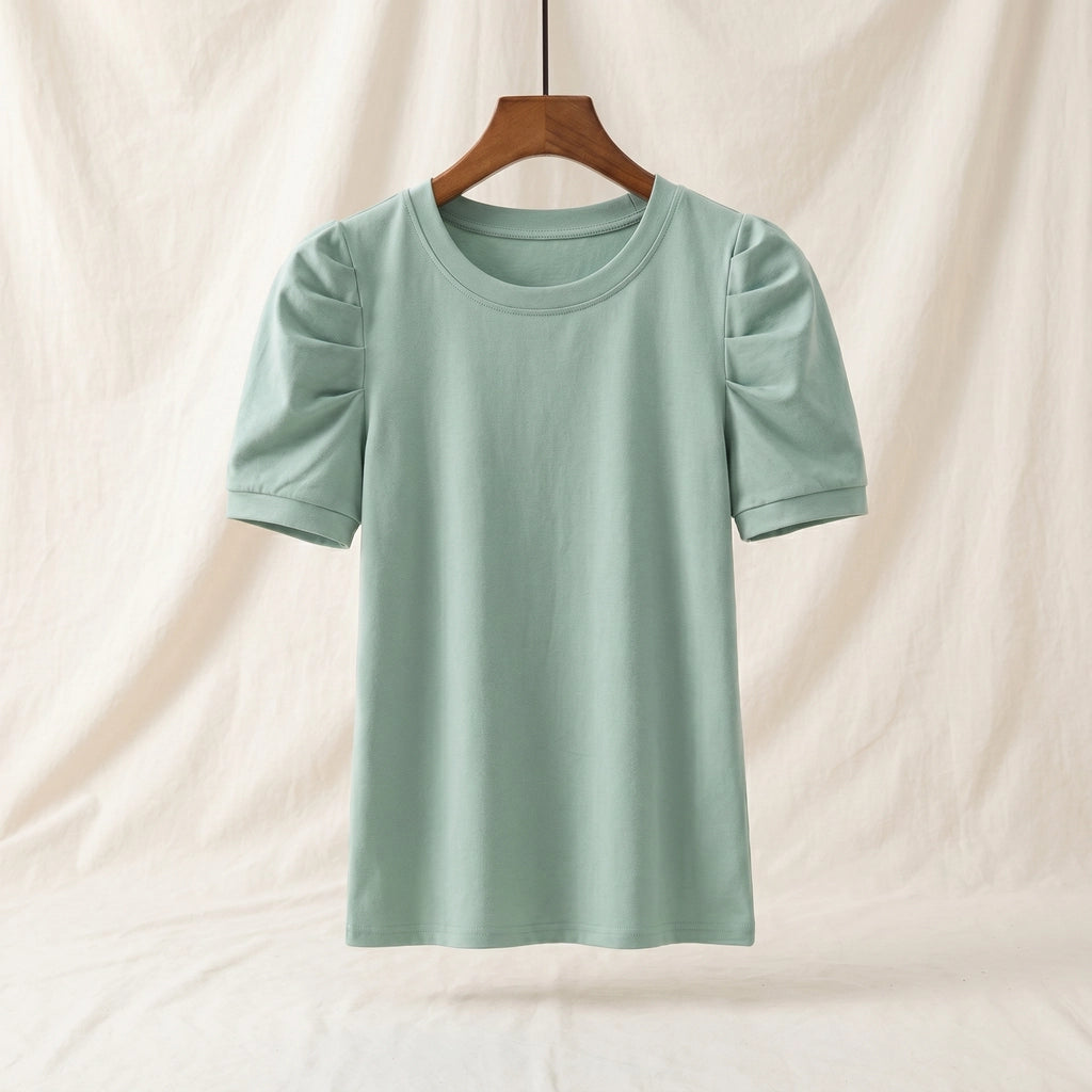 Sophia Puff-Sleeve T-Shirt - Color:Mint Green;Size:S