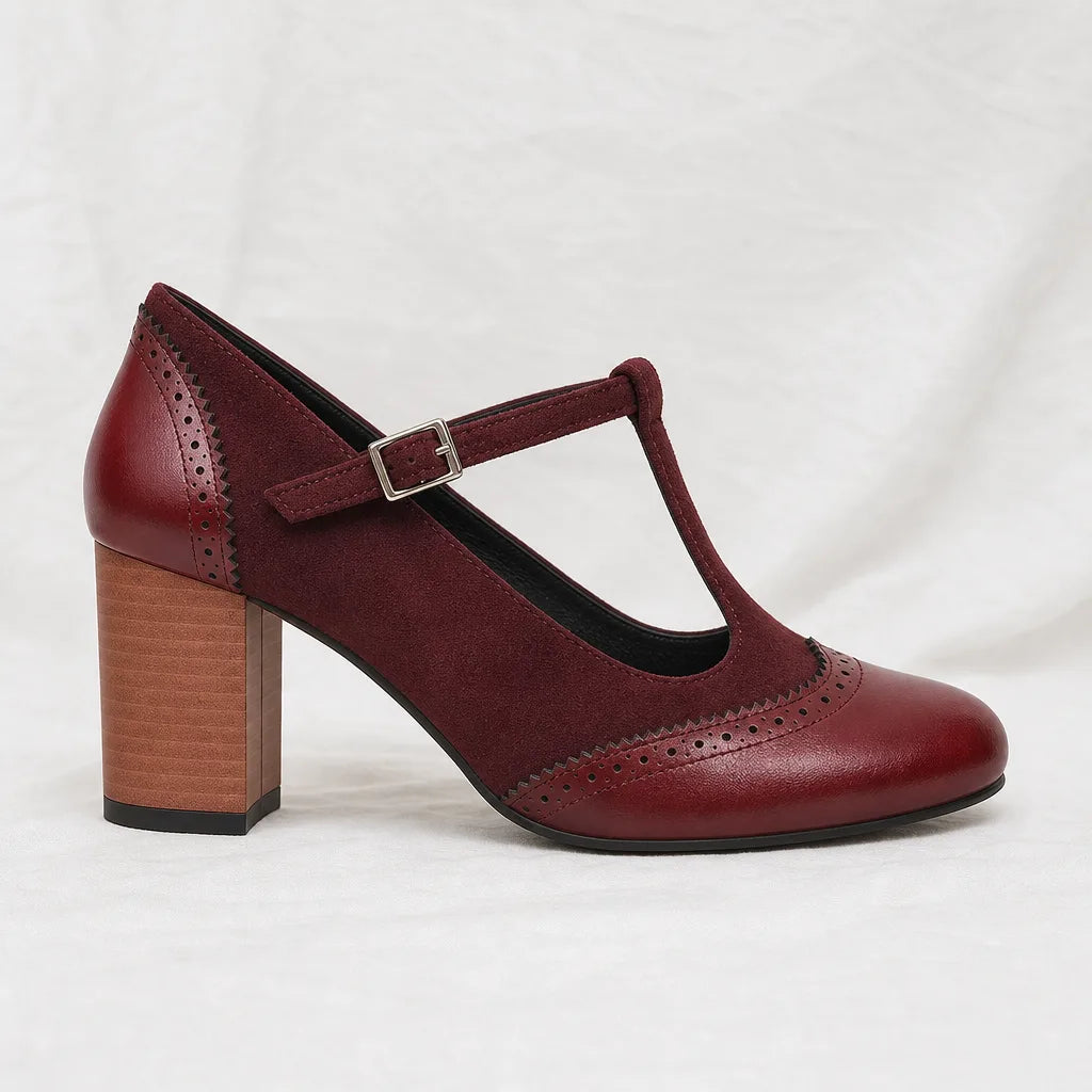 Women's Wine Red Jade Pointed Mary Jane Heels