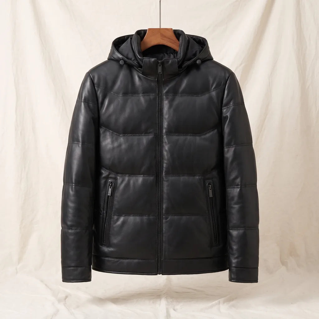 Men's Black Stanhope Sheepskin Hooded Jacket