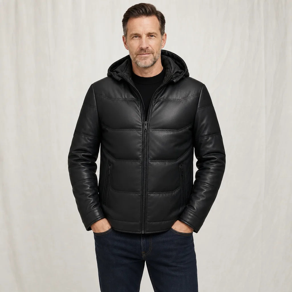 Men's Black Stanhope Sheepskin Hooded Jacket