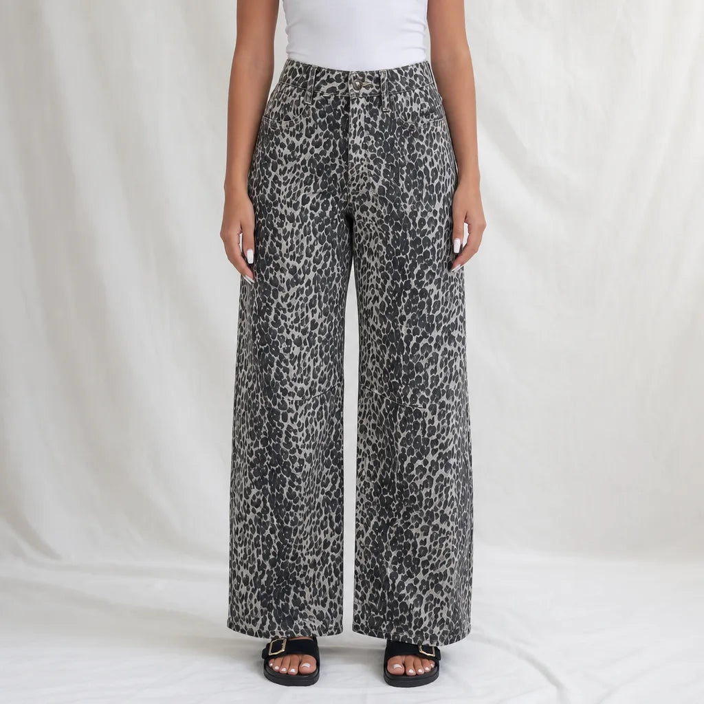 Stein Leopard Wide Leg Jeans - Color:Leopard;Size:S