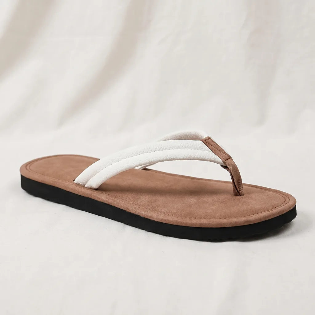 White / Brown Woodward Minimalist Flip Flops 1