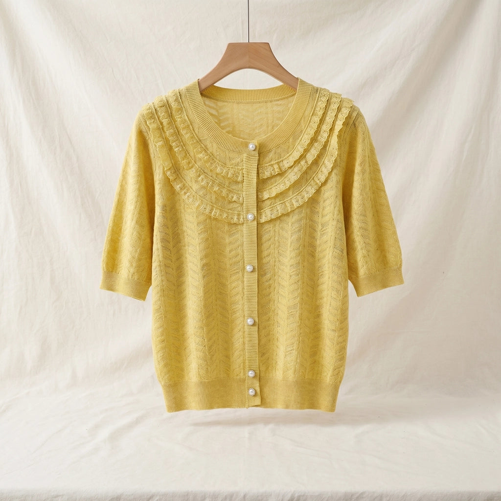 Stella Tencel Knit Cardigan - Color:Pale Yellow;Size:XS