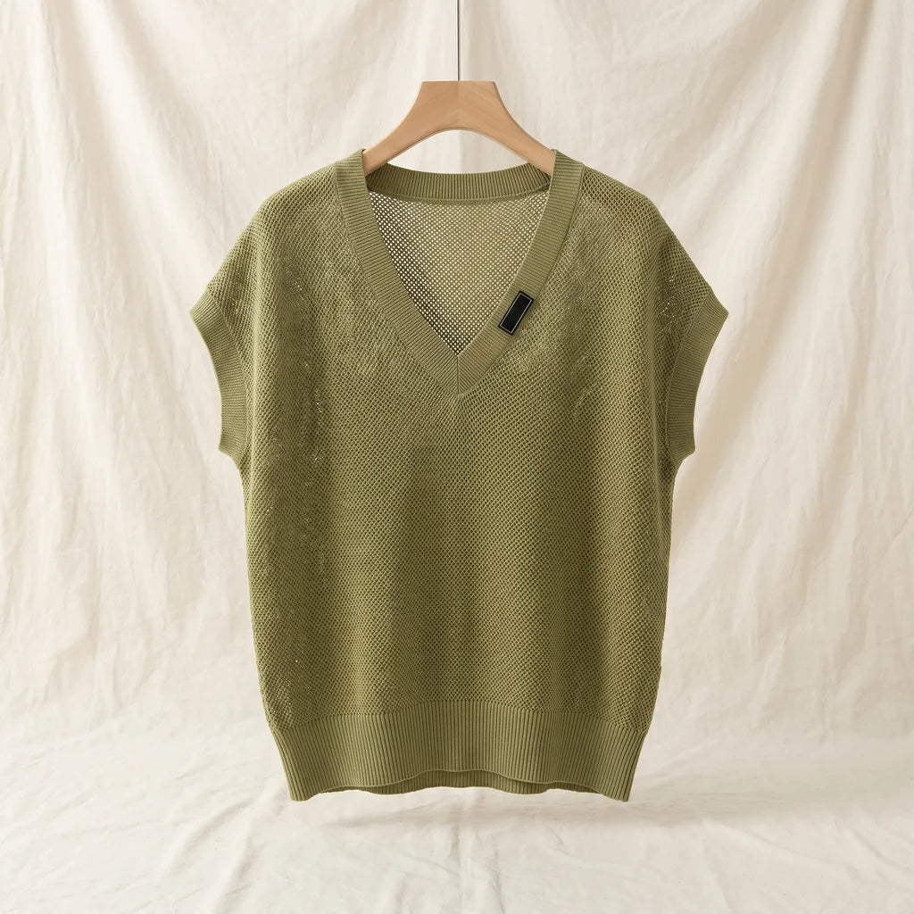 Green Stratton V-Neck Knit Top 2