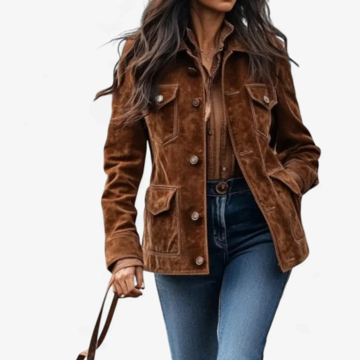 Stella | Women's Vintage Suede Jacket - Color:Brown;Size:XS