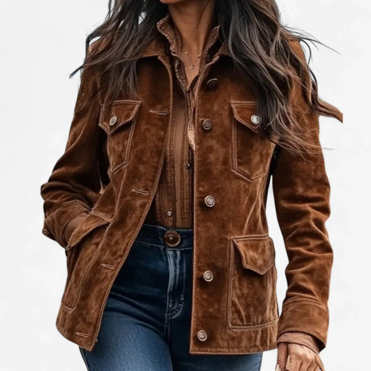 Women's Refined Button Front Jacket brown.webp