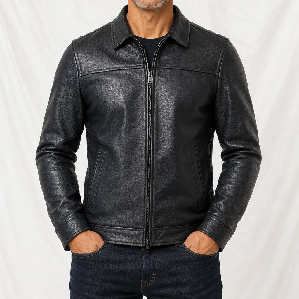 Stirling Slim Leather Jacket - Color:Black;Size:XS