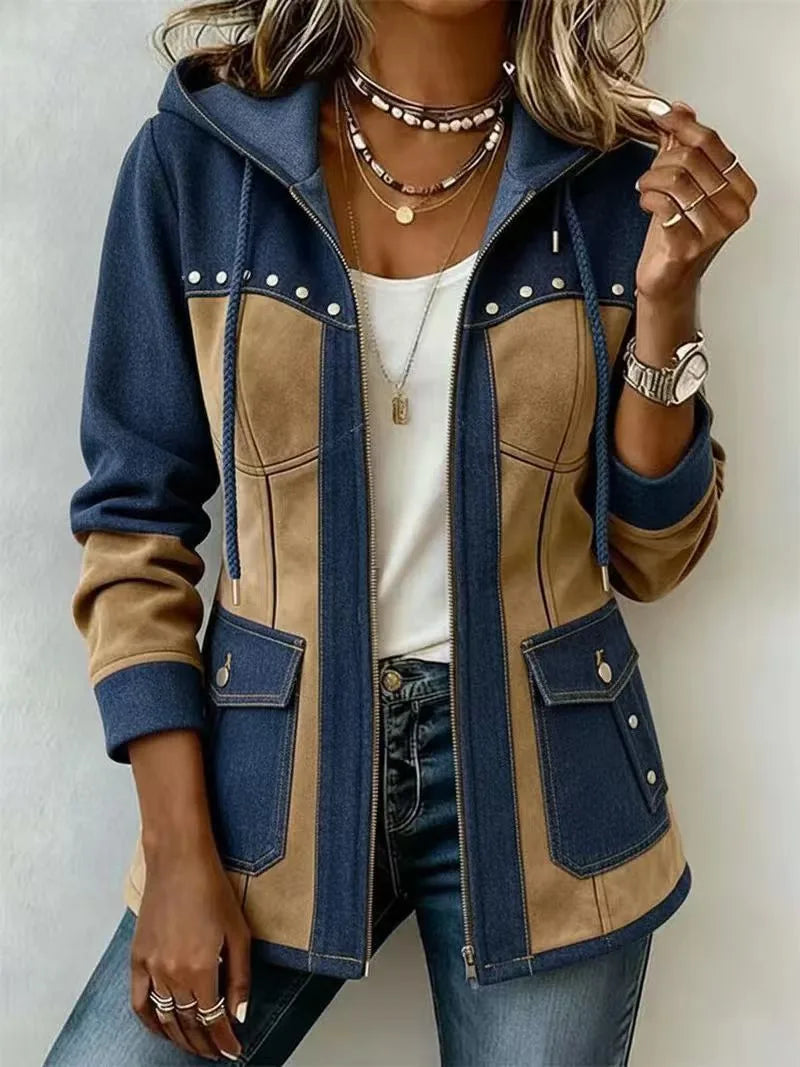 Sumayyah | Women's Hooded Jacket - Size:XXS;Color:Navy-Brown