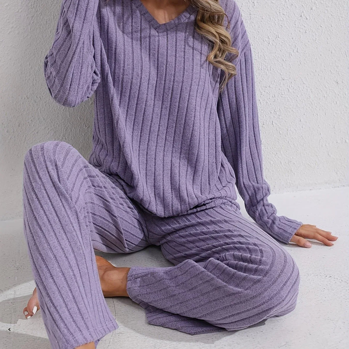 Swift | Women's Ribbed 2 Piece Lounge Set - Color:Purple;Size:XS
