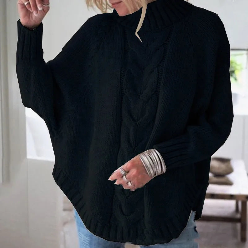 Sylvie | Women's Cable Knitted Turtleneck Jumper - Color:Black;Size:XS