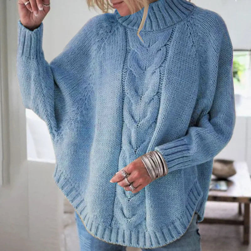 Sylvie | Women's Cable Knitted Turtleneck Jumper - Color:Blue;Size:XS