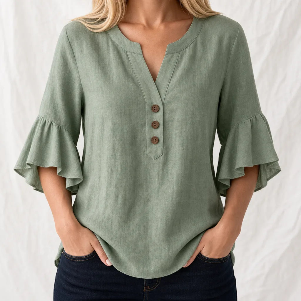 Tabitha | Women's Ruffle Blouse - Color:Green;Size:XS