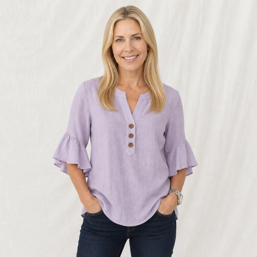 Women's Purple Thayer Cotton Ruffle Blouse