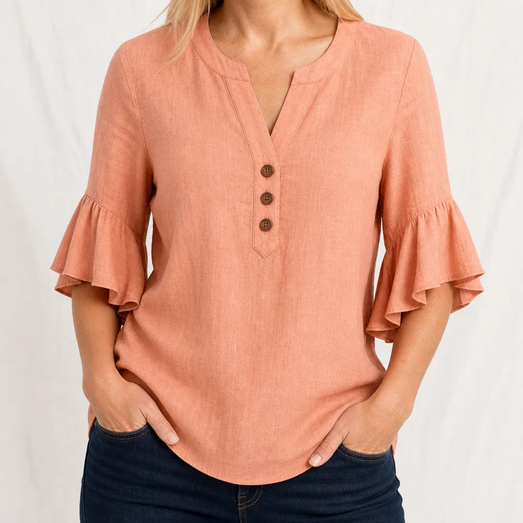 Tabitha | Women's Ruffle Blouse - Color:Orange;Size:XS