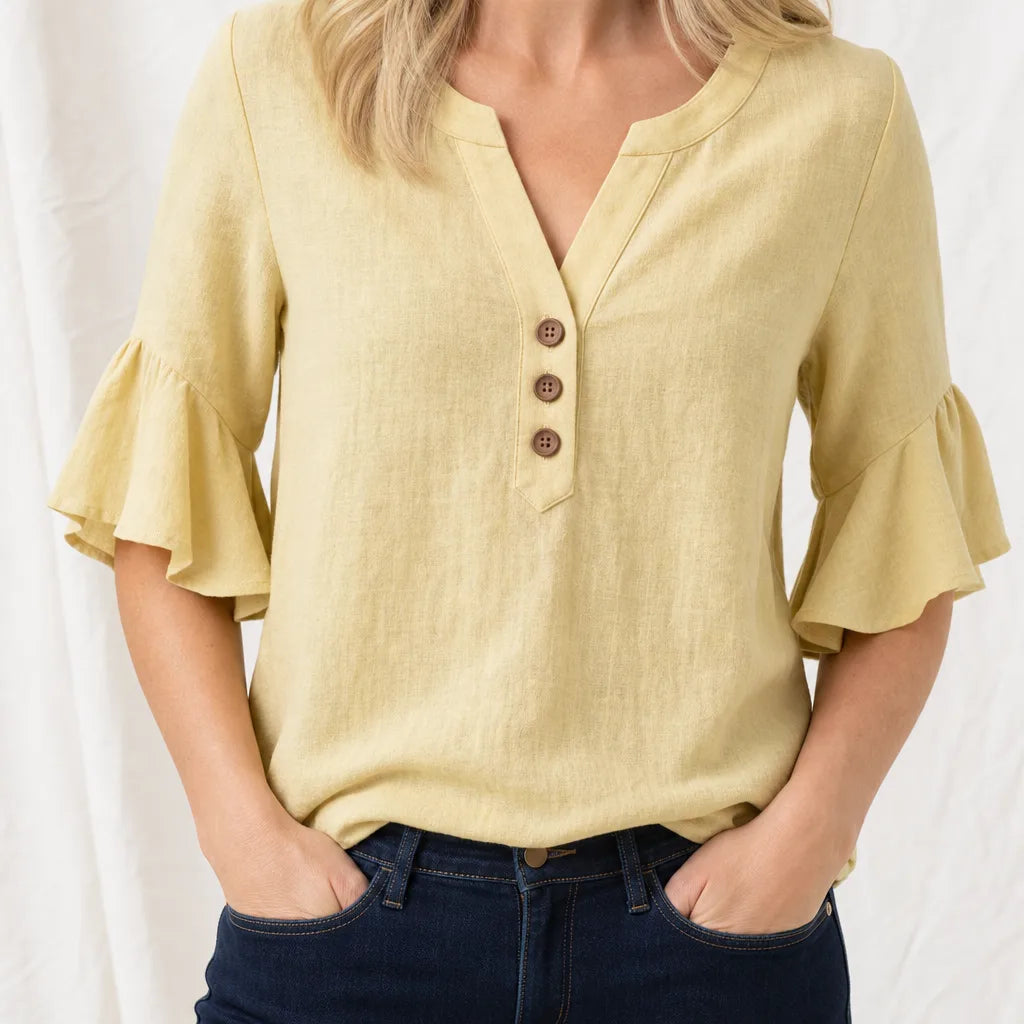 Tabitha | Women's Ruffle Blouse - Color:Yellow;Size:XS