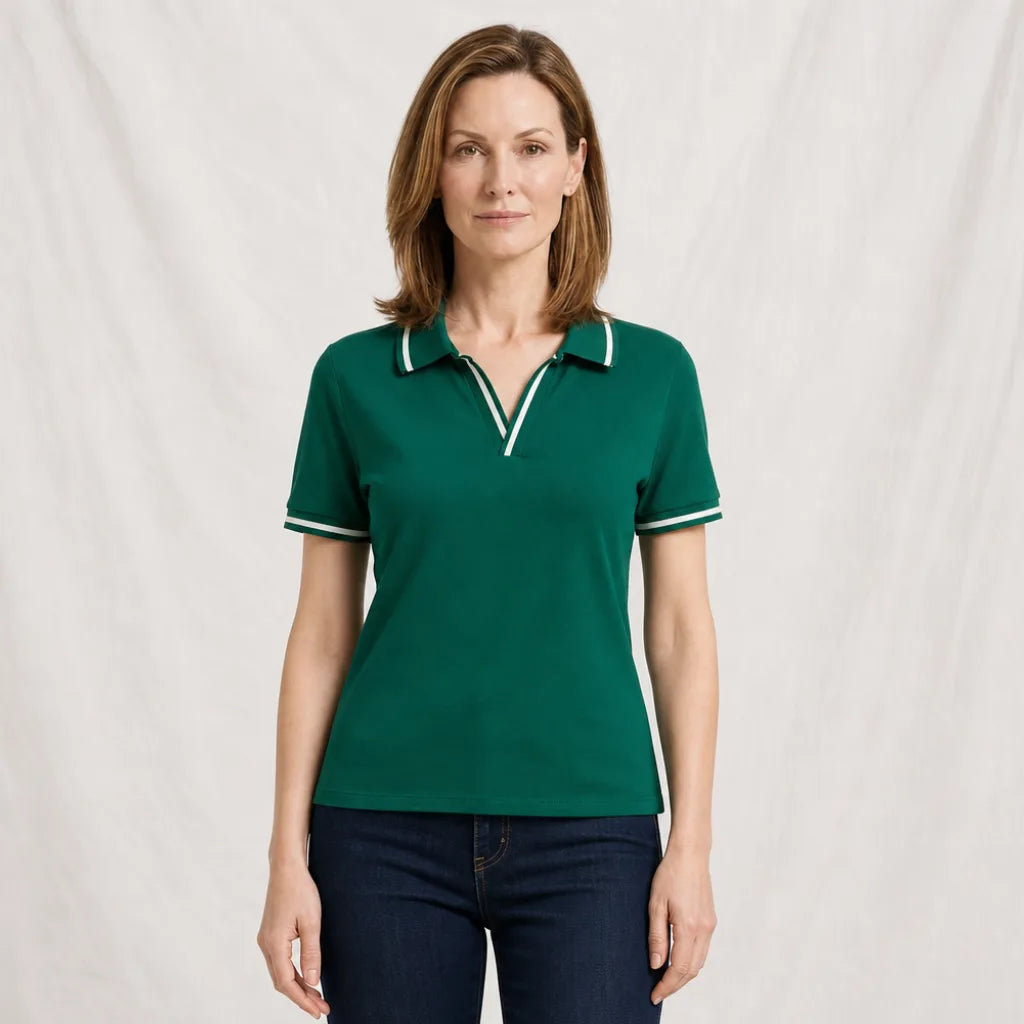 Women's Strickland 52028polo领2025夏季新款短袖t恤女翻领撞色修身显瘦洋气百搭上衣