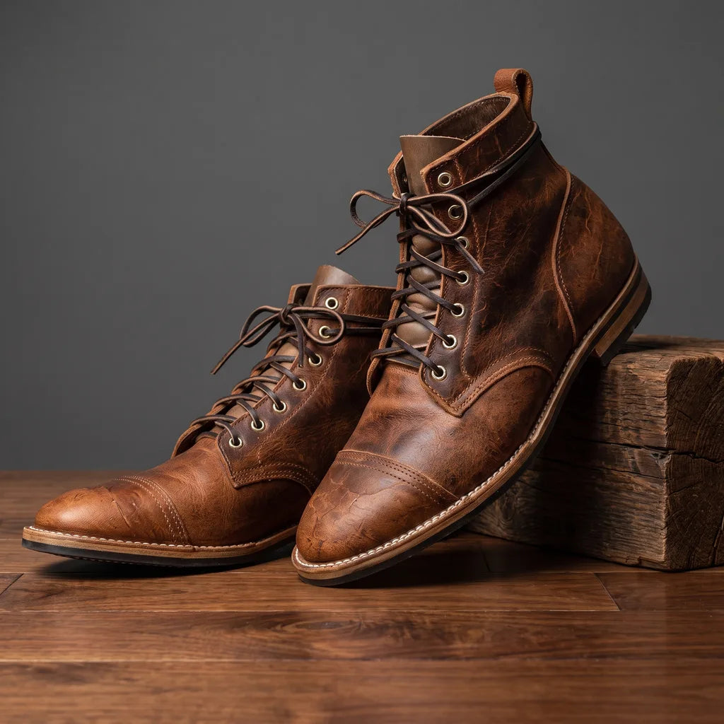 Talmadge Lace Up Ankle Boots - Color:Brown;Size:38