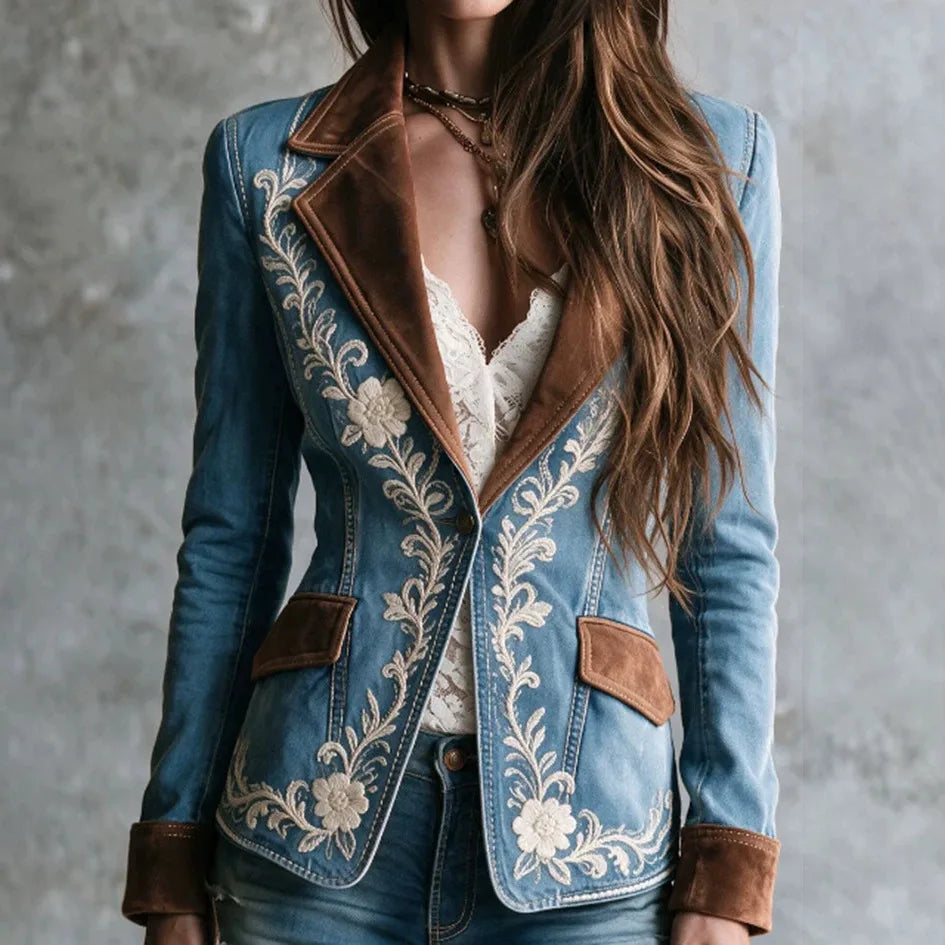 Women's Taylor | Women's Embroidered Suede-Lapel Denim Jacket