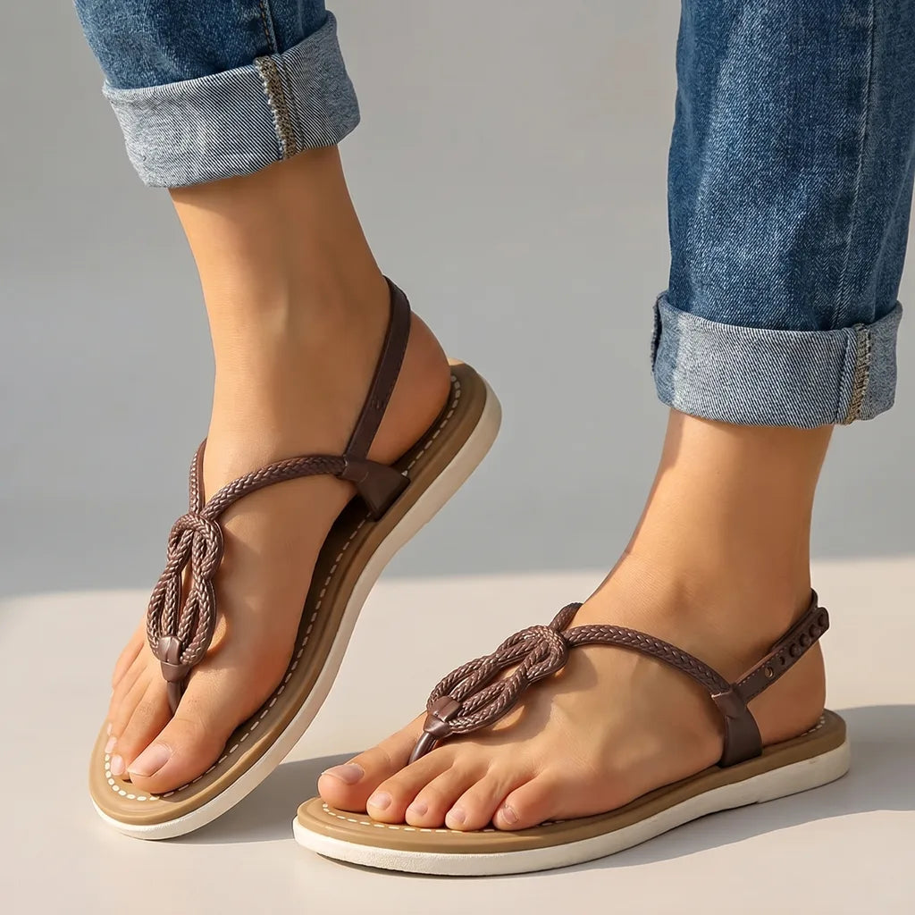 Teresa Flat Sandals - Color:Brown;Size:36-37