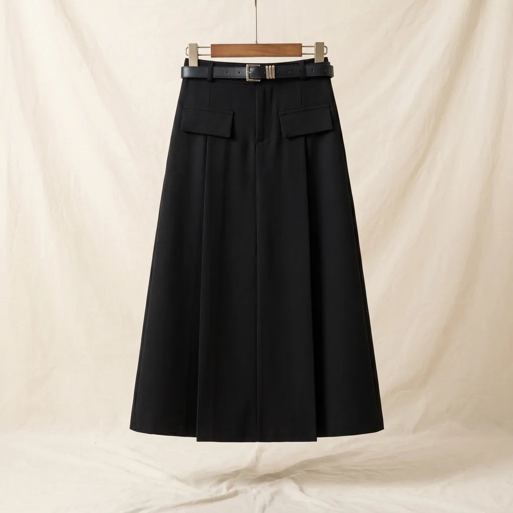 Women's Black Thalia Pleated Midi Skirt