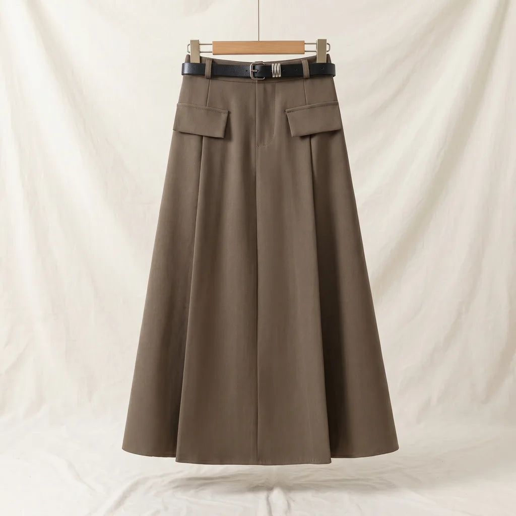 Women's Brown Thalia Pleated Midi Skirt