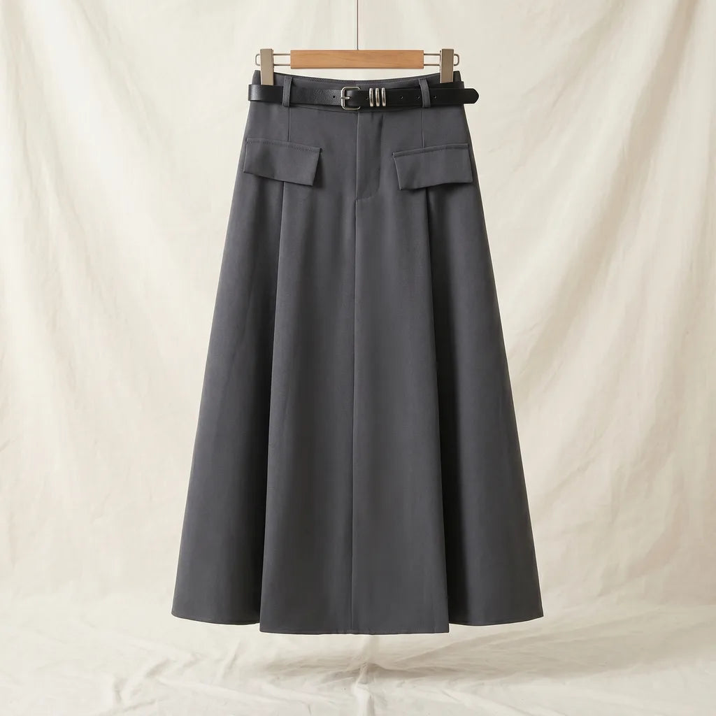 Women's Gray Thalia Pleated Midi Skirt
