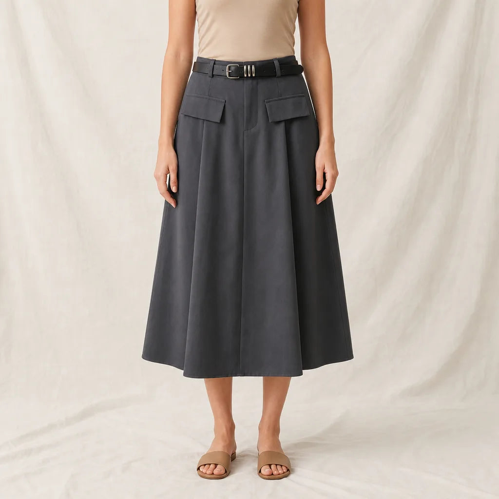 Women's Gray Thalia Pleated Midi Skirt